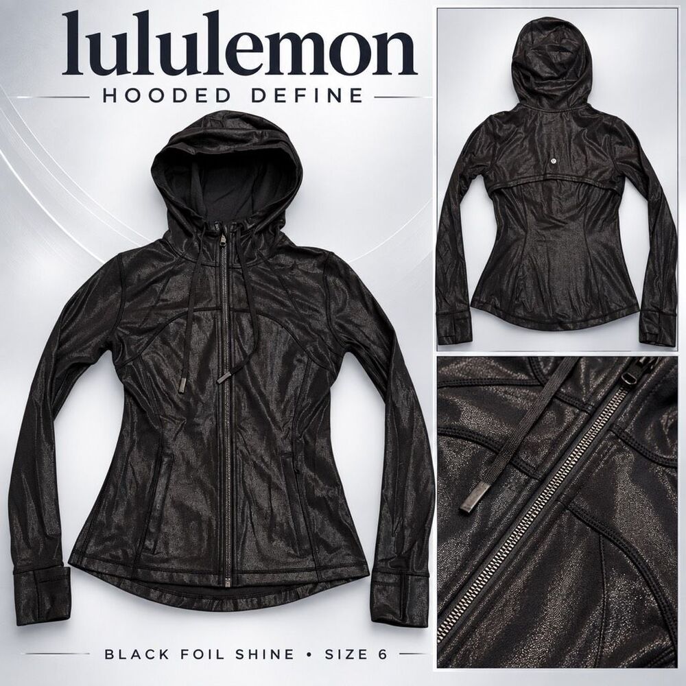 Lululemon Hooded Define Jacket Shine Black Foil Size 6